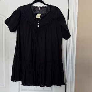 Free People Black Gauze Embroidered Dress